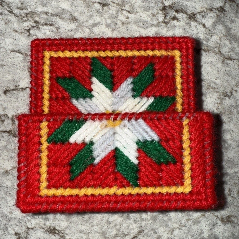 Plastic Canvas Handmade Letter Napkin Holder Christmas Cards Coaster Set Red
